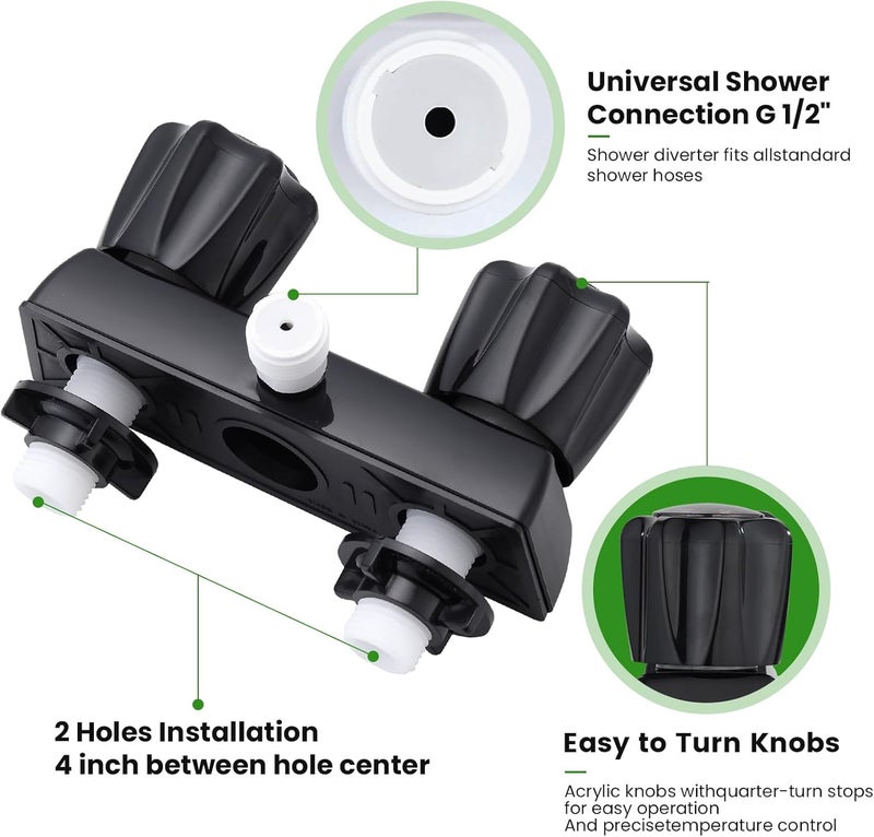 gcbcrit RV Shower Faucet with Hose and Head, RV Outdoor Shower Kits, RV Tub Faucet with Shower Diverter Outdoor Shower Kit Fits for RV/Campers,Travel Trailer,Motorhome (Shower Faucet Kit, Black) - Image 4
